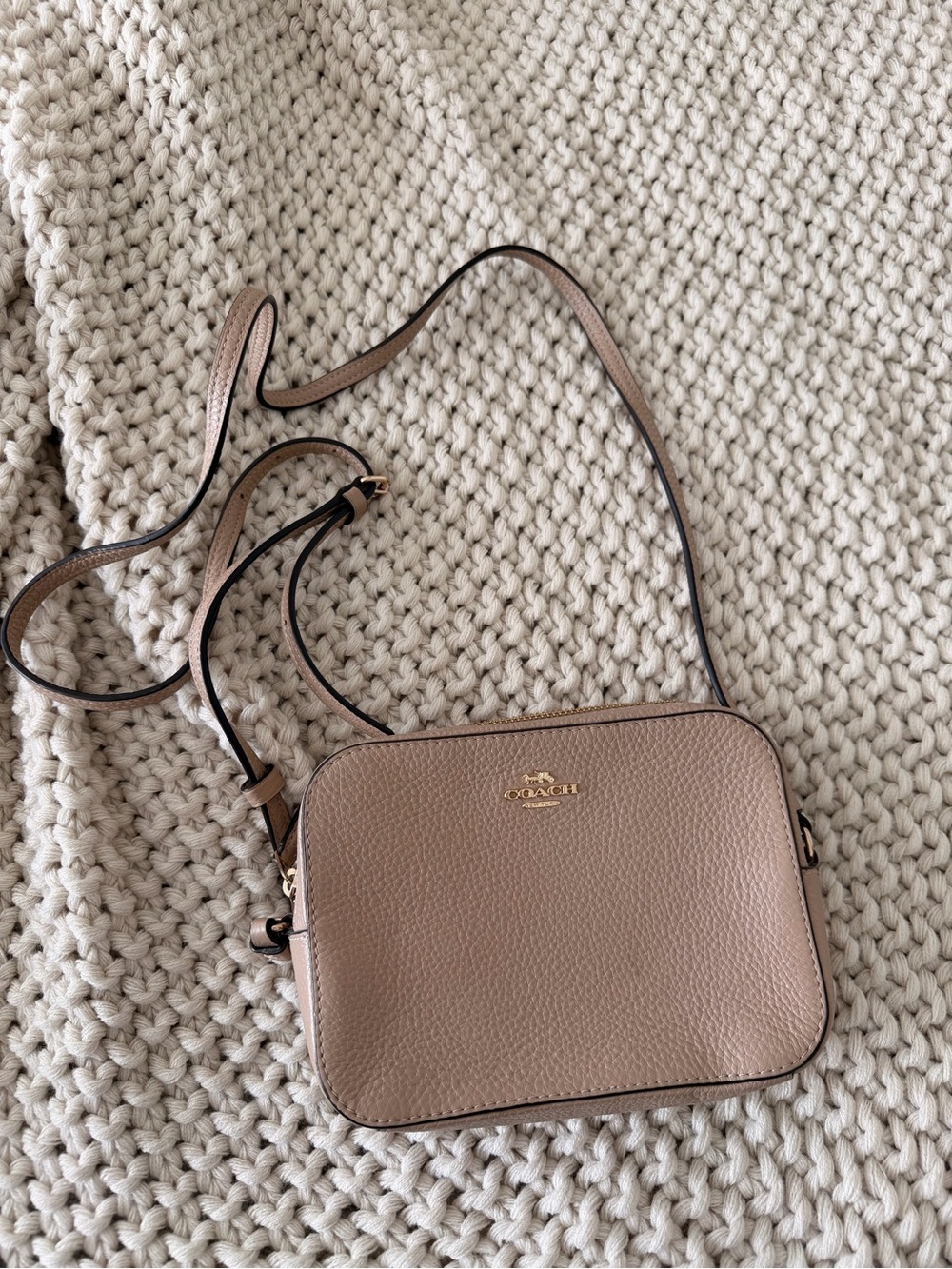 Coach Pebbled Leather Crossbody in Taupe Pink